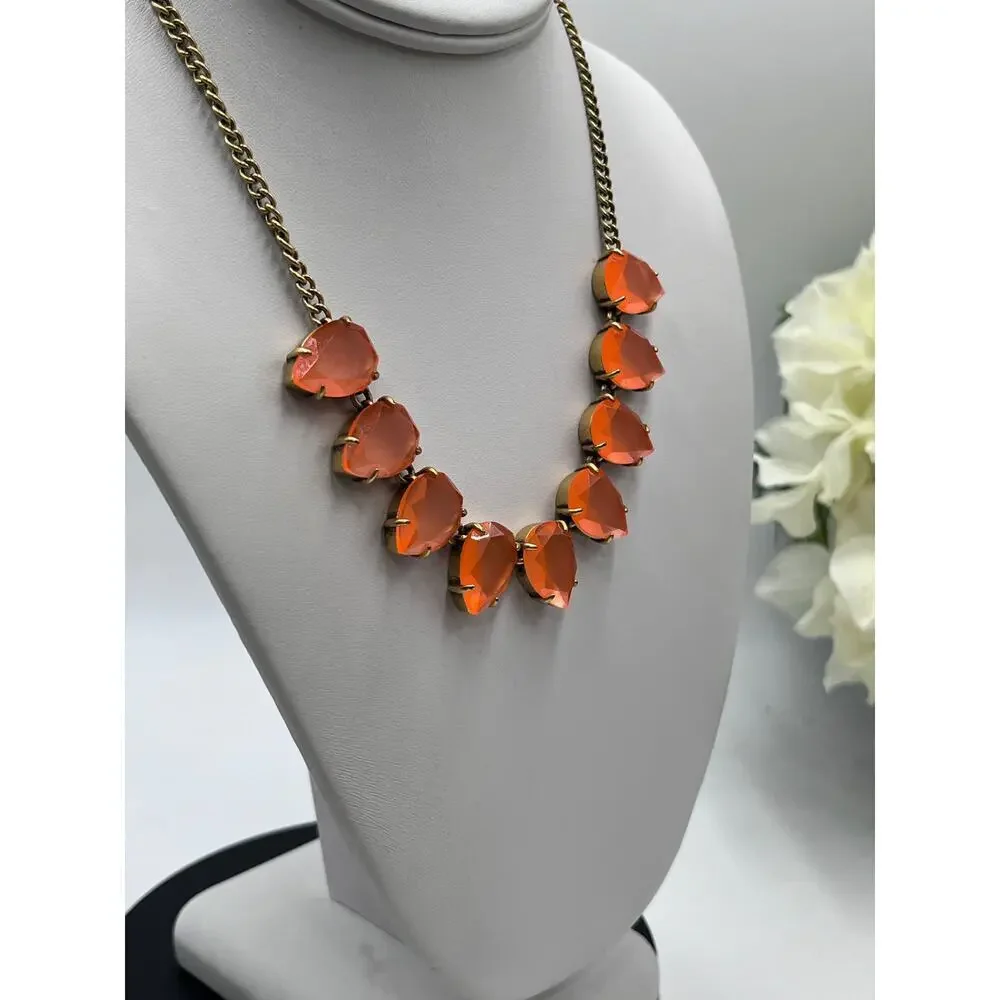 J. Crew Gold Tone Bright Orange Teardrop Pear‎ Rhinestone Glowing Necklace